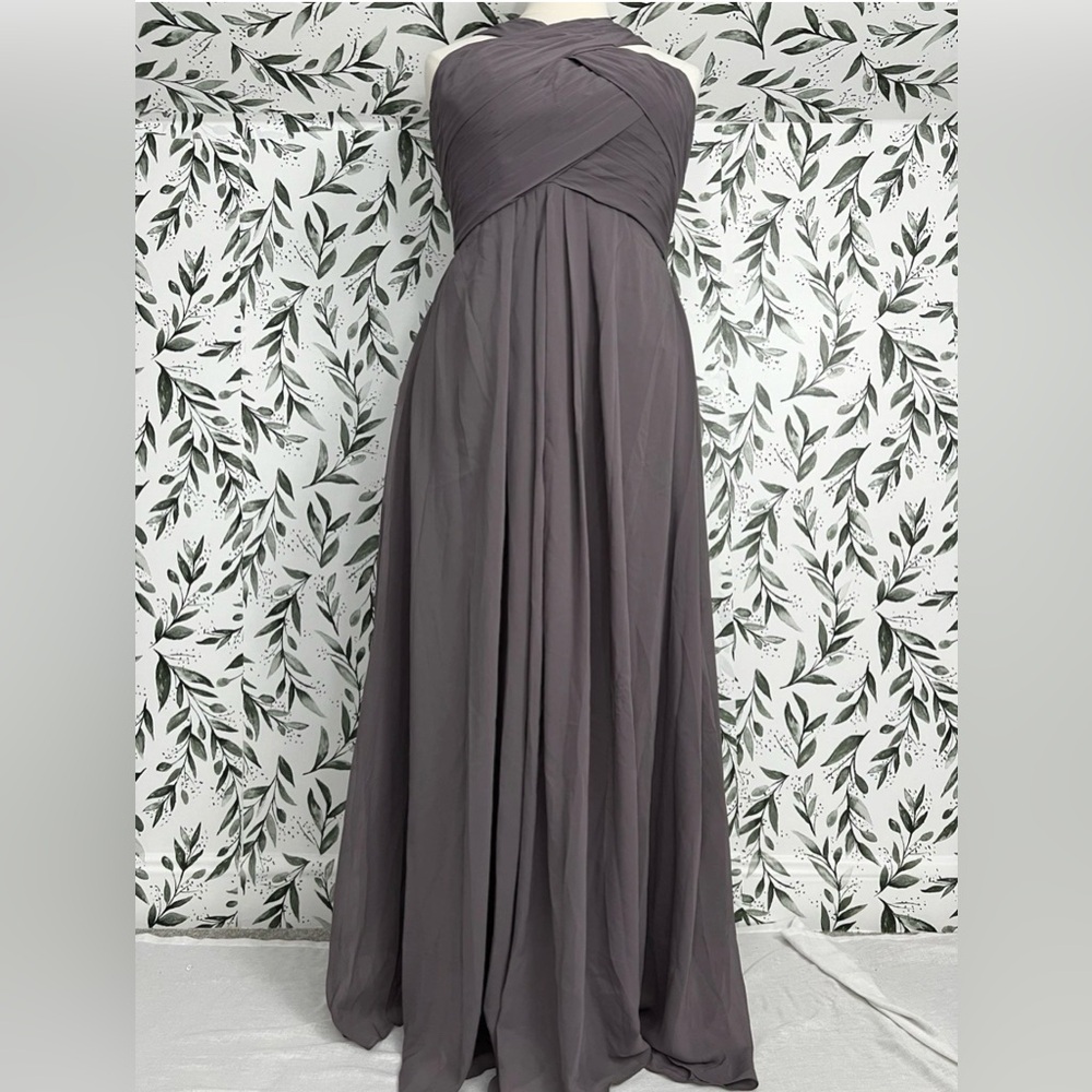Grey A-Line Pleated Chiffon Prom Bridesmaid Formal Wedding Size L 12 Gown #2 New